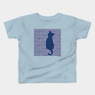 Silhouette Cat in Blue Kids T-Shirt